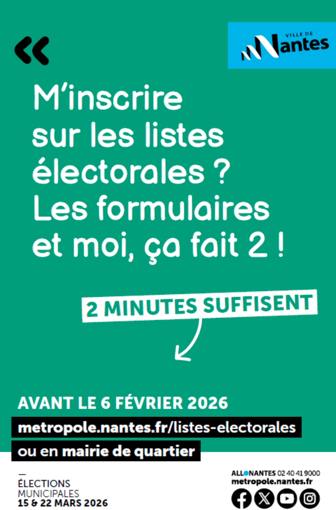 Élections municipales :  Inscriptions sur les listes électorales