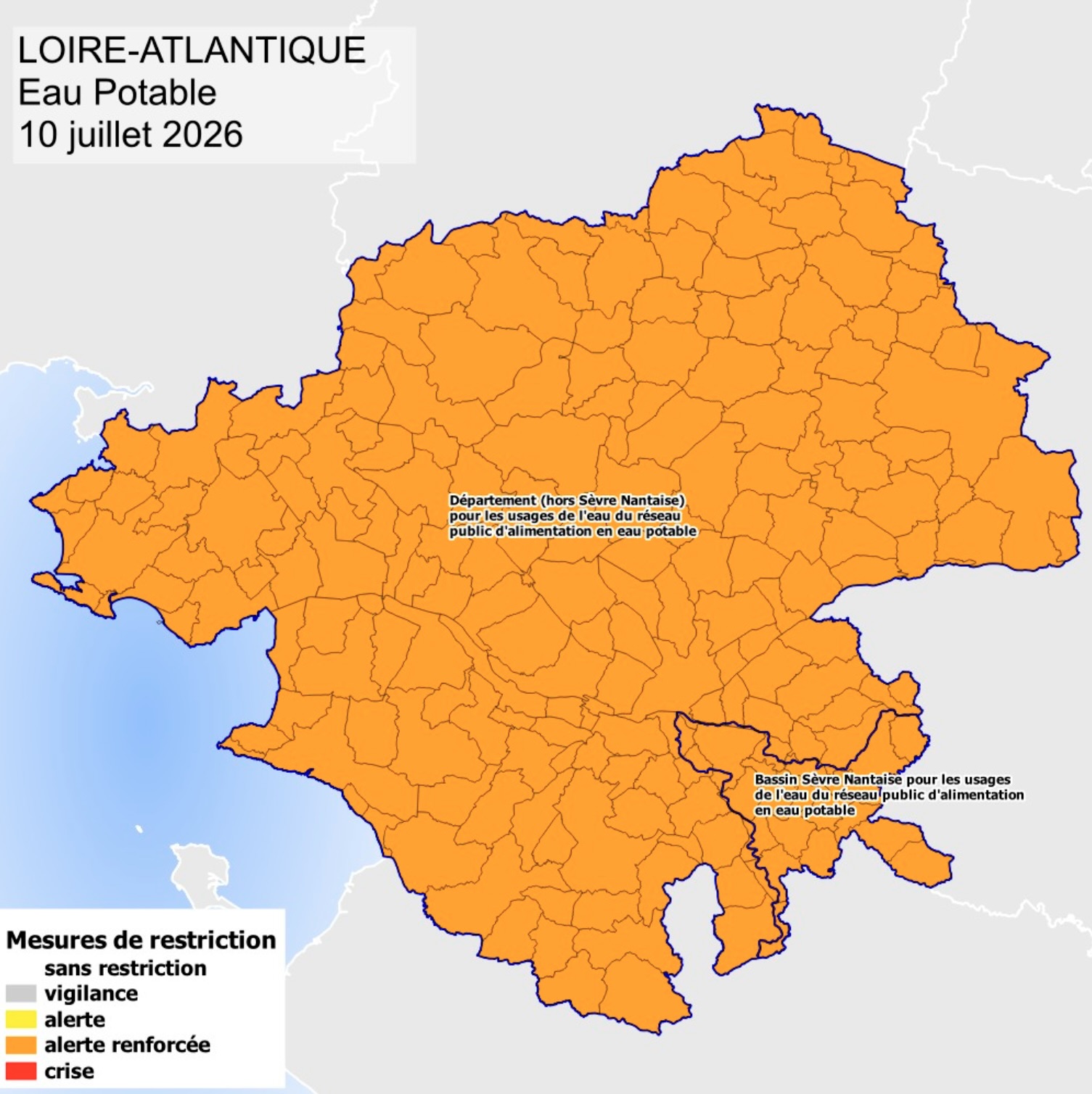 Renforcement du niveau de restrictions sur l’eau potable en Loire-Atlantique